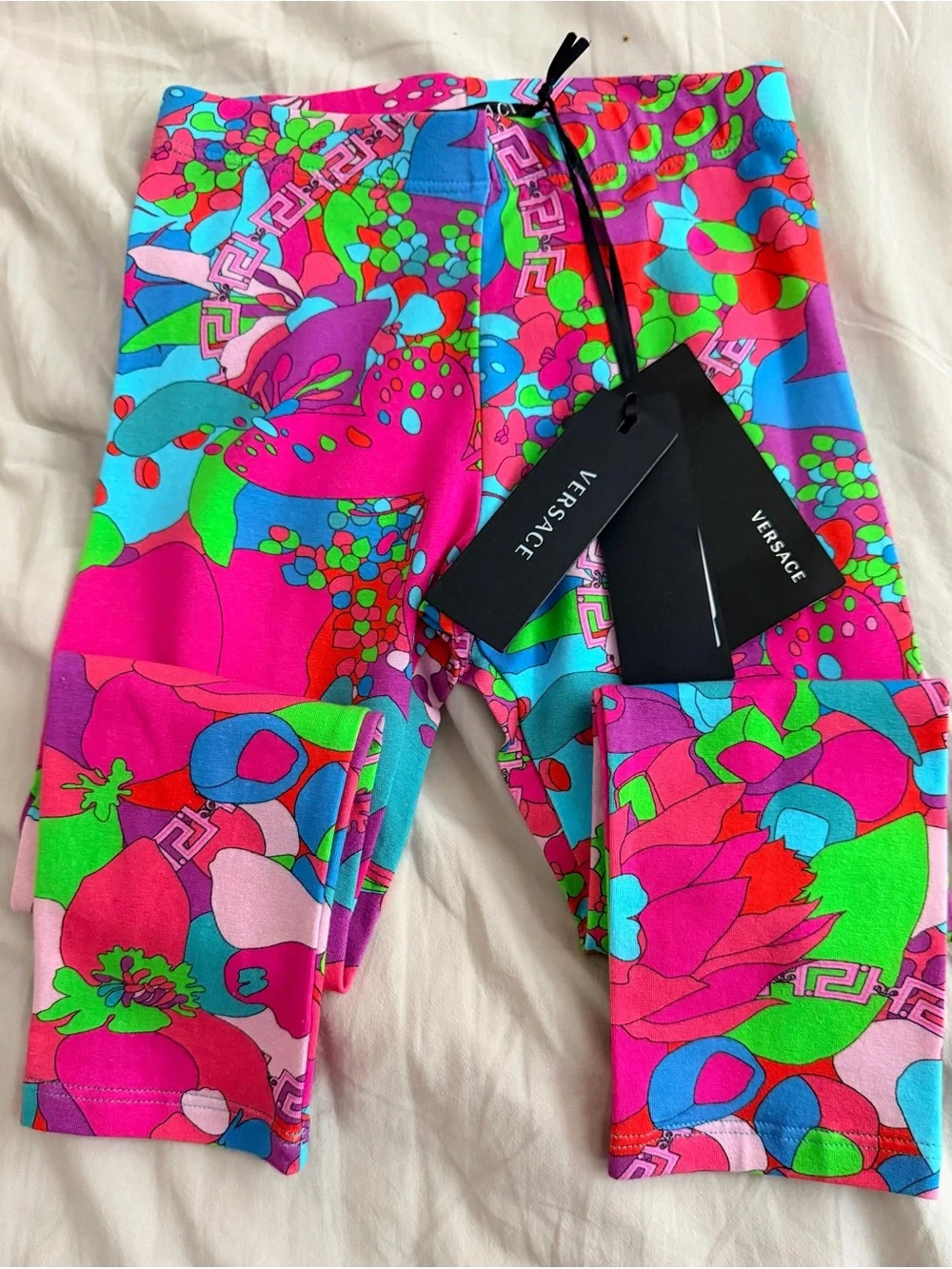 Versace Hot Pink Logo Tee with Multicolor Floral Leggings